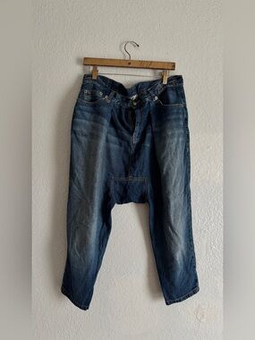 R13 PAINT SPLATTER DROP CROTCH BLUE JEANS